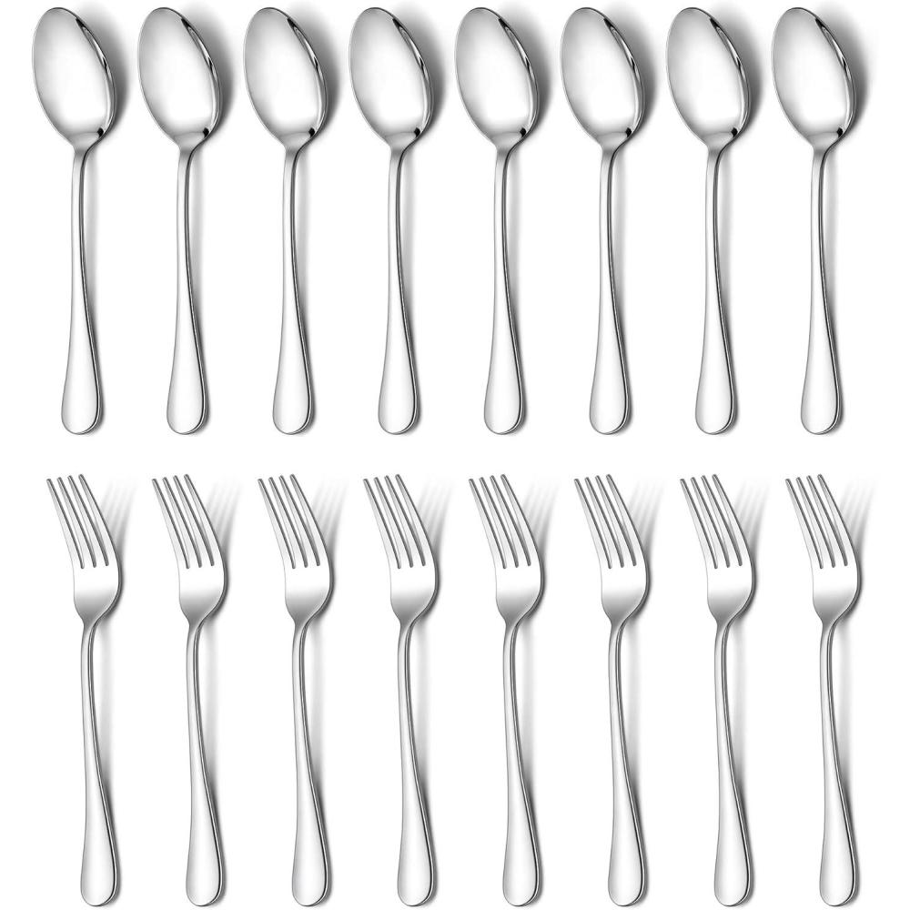 imageEfar 16Piece Dinner Forks and Spoons Stainless Steel Silverware Flatware Eating Utensils Set for Home Kitchen Restaurant Food Grade Metal amp Streamline Design Mirror Finish amp Dishwasher Safe 8 In16
