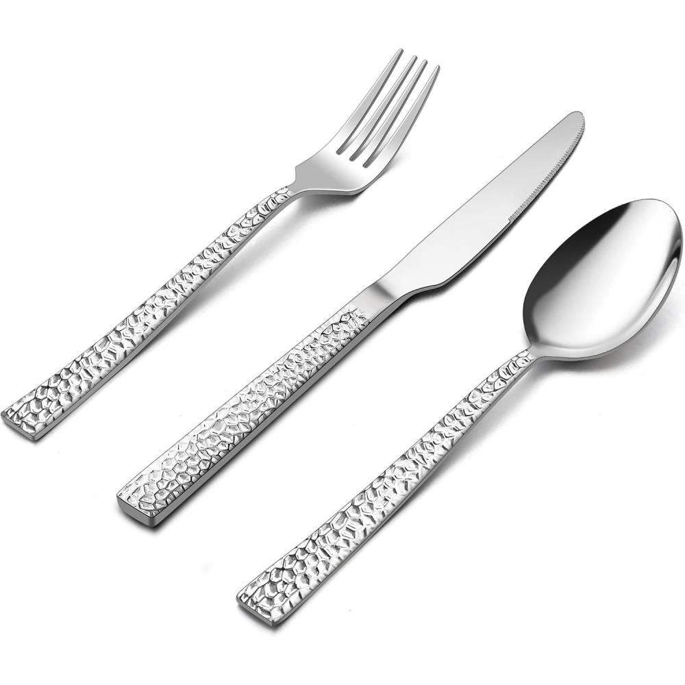 imageEfar 24Piece Hammered Forks Spoons and Knives Set Silverware Set for 8 Stainless Steel Square Flatware Set for Home Kitchen Restaurant Mirror Polished amp Dishwasher Safe36