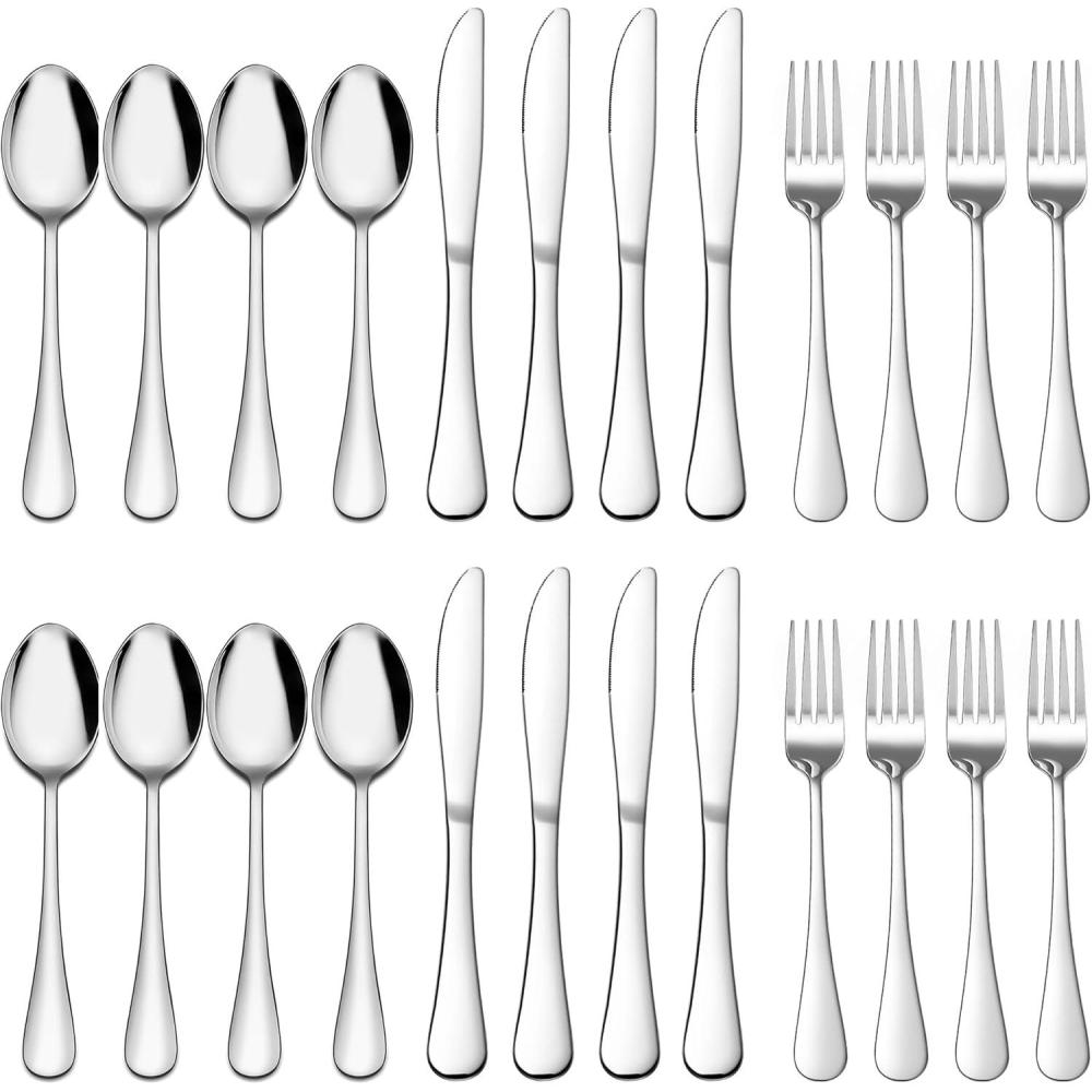 imageEfar 24Piece Hammered Forks Spoons and Knives Set Silverware Set for 8 Stainless Steel Square Flatware Set for Home Kitchen Restaurant Mirror Polished amp Dishwasher Safe24