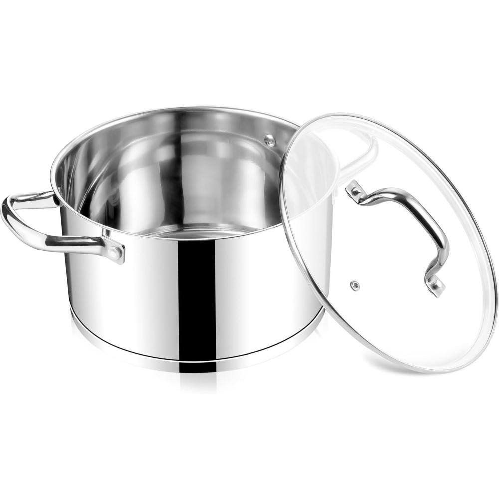 imageEfar 24Quart Large Stock Pot Stainless Steel Stockpot with Lid for Boiling Cooking Soup Stew Canning Heavy Duty TriPly Bottom Works wInduction Commercial Grade amp Dishwasher Safe6 Quarts