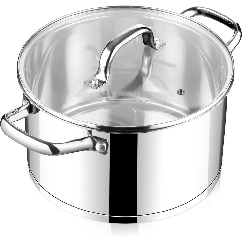 imageEfar 24Quart Large Stock Pot Stainless Steel Stockpot with Lid for Boiling Cooking Soup Stew Canning Heavy Duty TriPly Bottom Works wInduction Commercial Grade amp Dishwasher Safe4 Quarts