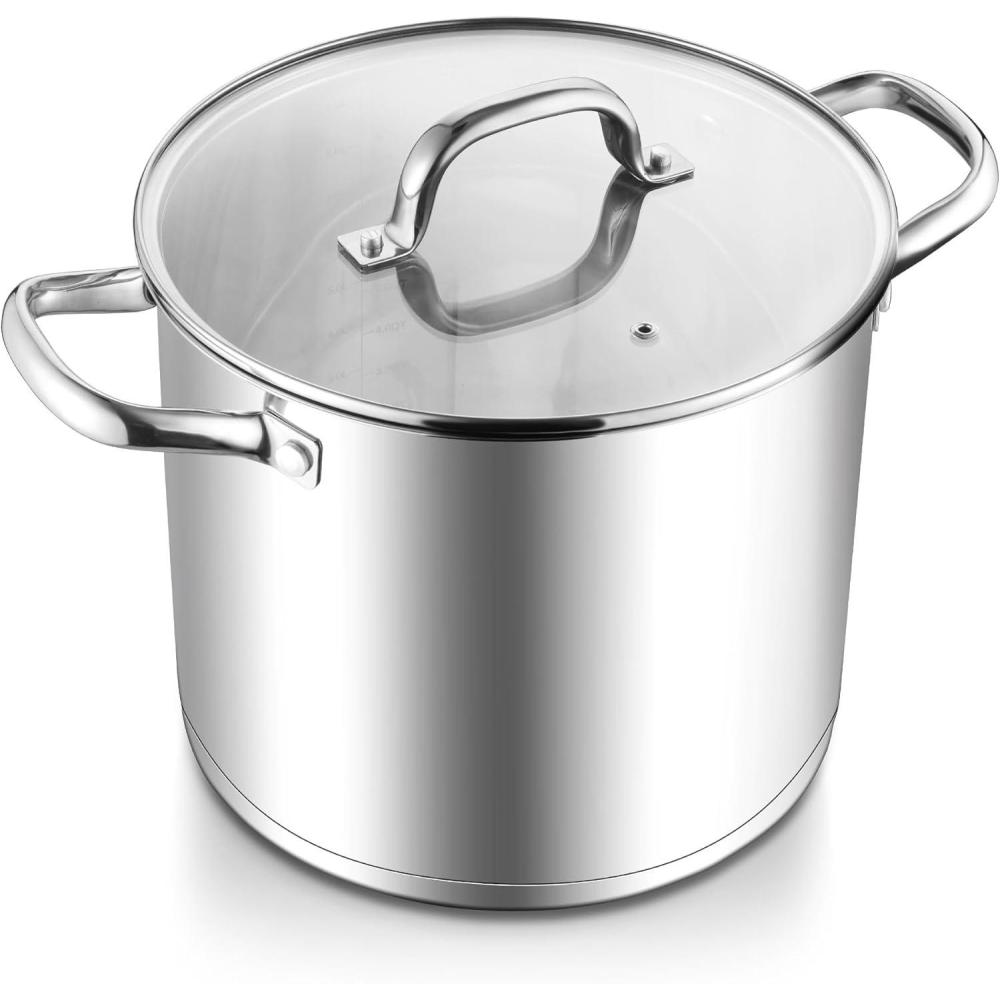 imageEfar 24Quart Large Stock Pot Stainless Steel Stockpot with Lid for Boiling Cooking Soup Stew Canning Heavy Duty TriPly Bottom Works wInduction Commercial Grade amp Dishwasher Safe10 Quarts