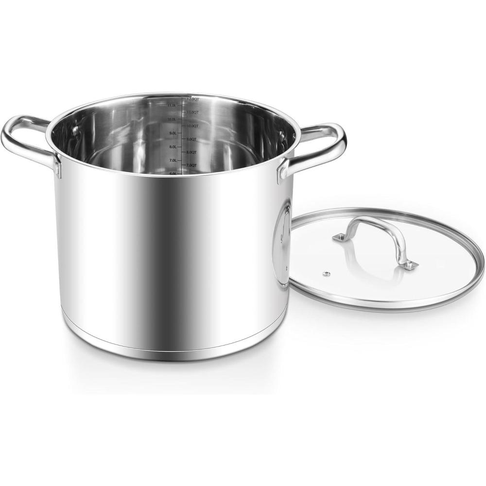 imageEfar 24Quart Large Stock Pot Stainless Steel Stockpot with Lid for Boiling Cooking Soup Stew Canning Heavy Duty TriPly Bottom Works wInduction Commercial Grade amp Dishwasher Safe12 Quarts