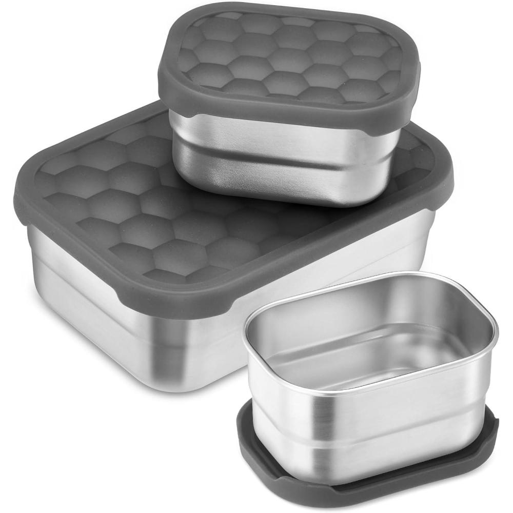 imageEfar 4Pack Stainless Steel Snack Containers for Kids 8oz Reusable Toddler Lunch Box Containers with LeakProof Lids for SchoolDaycareTravel Stackable Design amp Easy Open Oven amp Dishwasher SafeGray