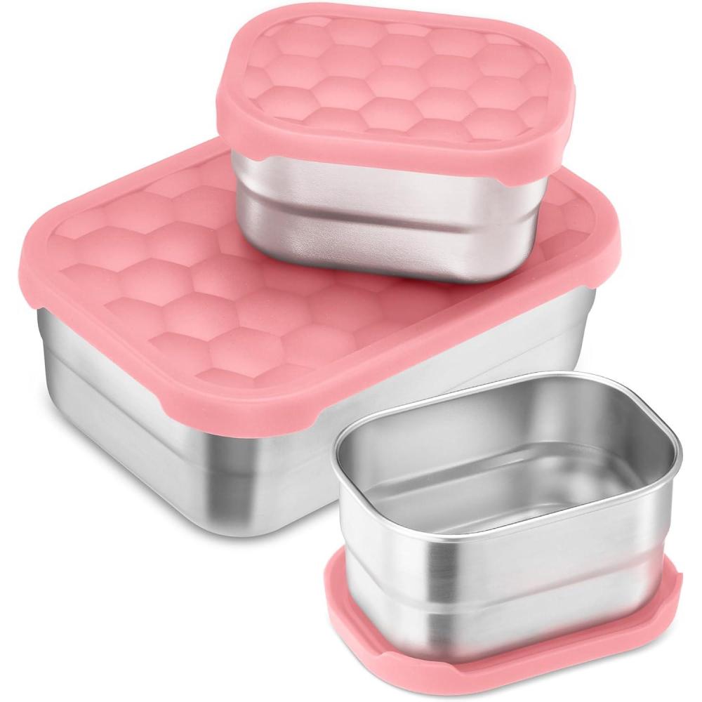 imageEfar 4Pack Stainless Steel Snack Containers for Kids 8oz Reusable Toddler Lunch Box Containers with LeakProof Lids for SchoolDaycareTravel Stackable Design amp Easy Open Oven amp Dishwasher SafePink