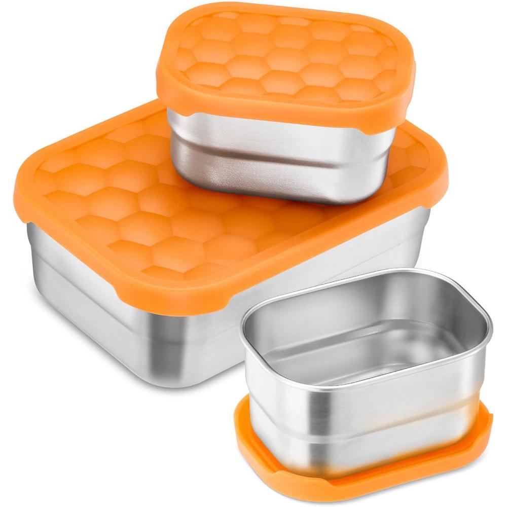 imageEfar 4Pack Stainless Steel Snack Containers for Kids 8oz Reusable Toddler Lunch Box Containers with LeakProof Lids for SchoolDaycareTravel Stackable Design amp Easy Open Oven amp Dishwasher SafeOrange