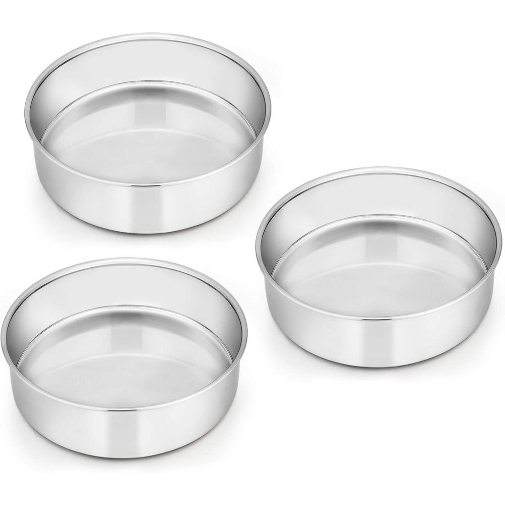imageEfar 6 Inch Cake Pan Set of 3 Stainless Steel Round Smash Cake Baking Pans Tins NonToxic amp Healthy Mirror Finish amp Dishwasher Safe6 x 2 Inch