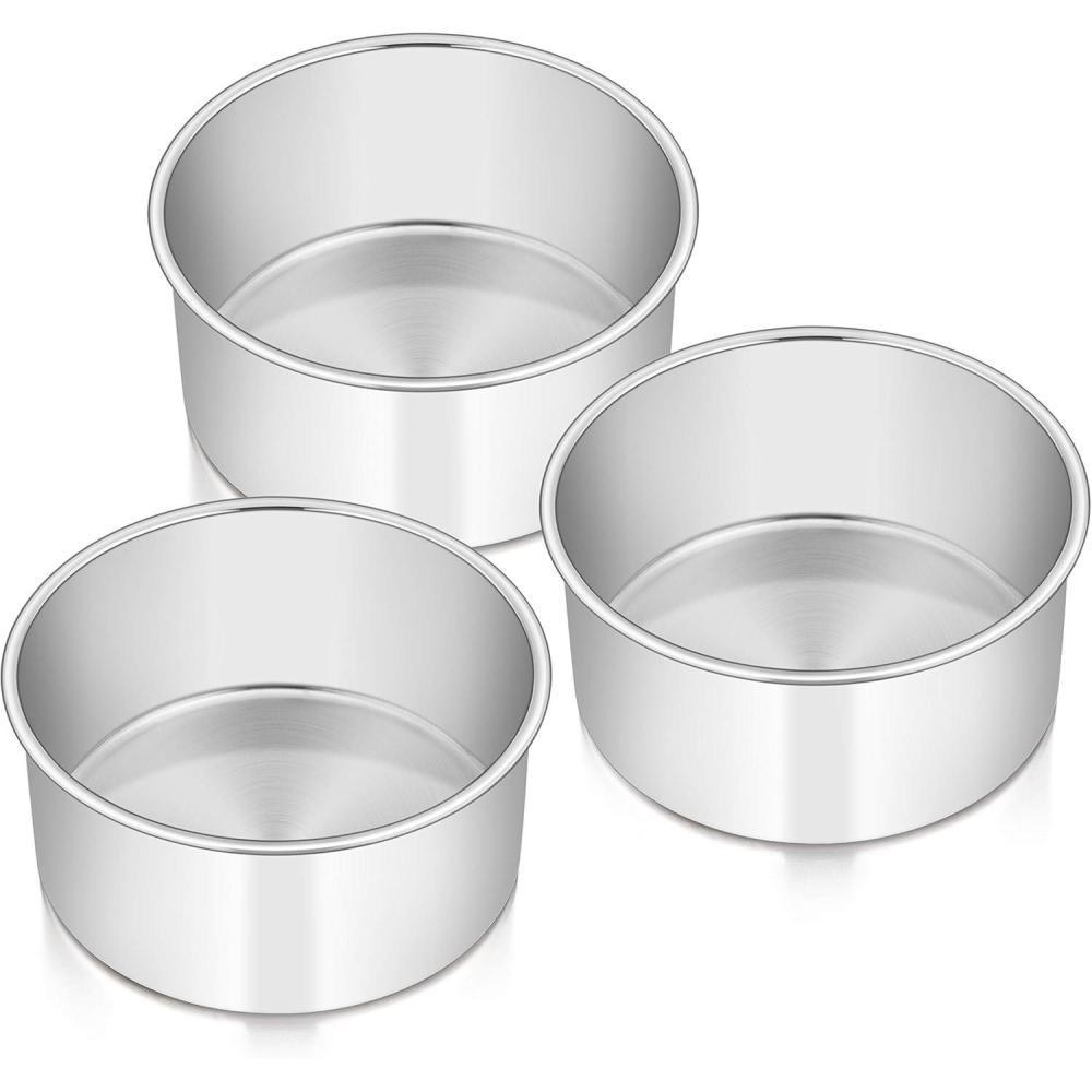 imageEfar 6 Inch Cake Pan Set of 3 Stainless Steel Round Smash Cake Baking Pans Tins NonToxic amp Healthy Mirror Finish amp Dishwasher Safe6 x 3 Inch