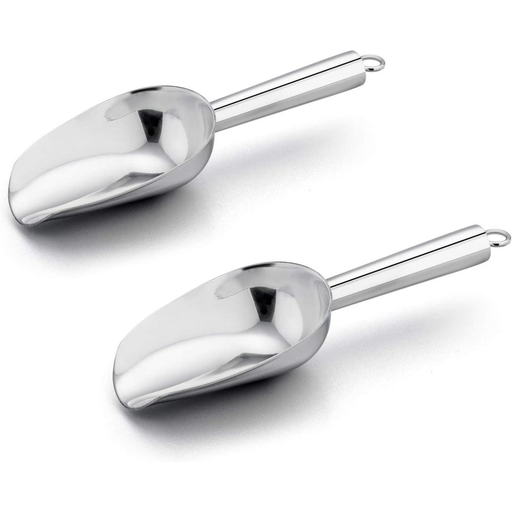 imageEfar 6 Ounce Ice Scoop Set of 2 Small Stainless Steel Scoops for Ice CubeCandyFlourSugar Metal Utility Scoops for Canisters Baking Kitchen Pantry Rust Free amp Dishwasher SafeSilver