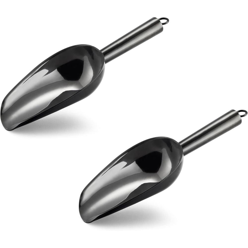 imageEfar 6 Ounce Ice Scoop Set of 2 Small Stainless Steel Scoops for Ice CubeCandyFlourSugar Metal Utility Scoops for Canisters Baking Kitchen Pantry Rust Free amp Dishwasher SafeBlack