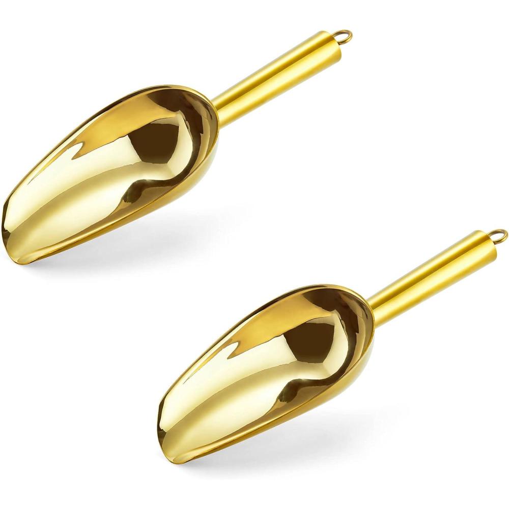 imageEfar 6 Ounce Ice Scoop Set of 2 Small Stainless Steel Scoops for Ice CubeCandyFlourSugar Metal Utility Scoops for Canisters Baking Kitchen Pantry Rust Free amp Dishwasher SafeGold