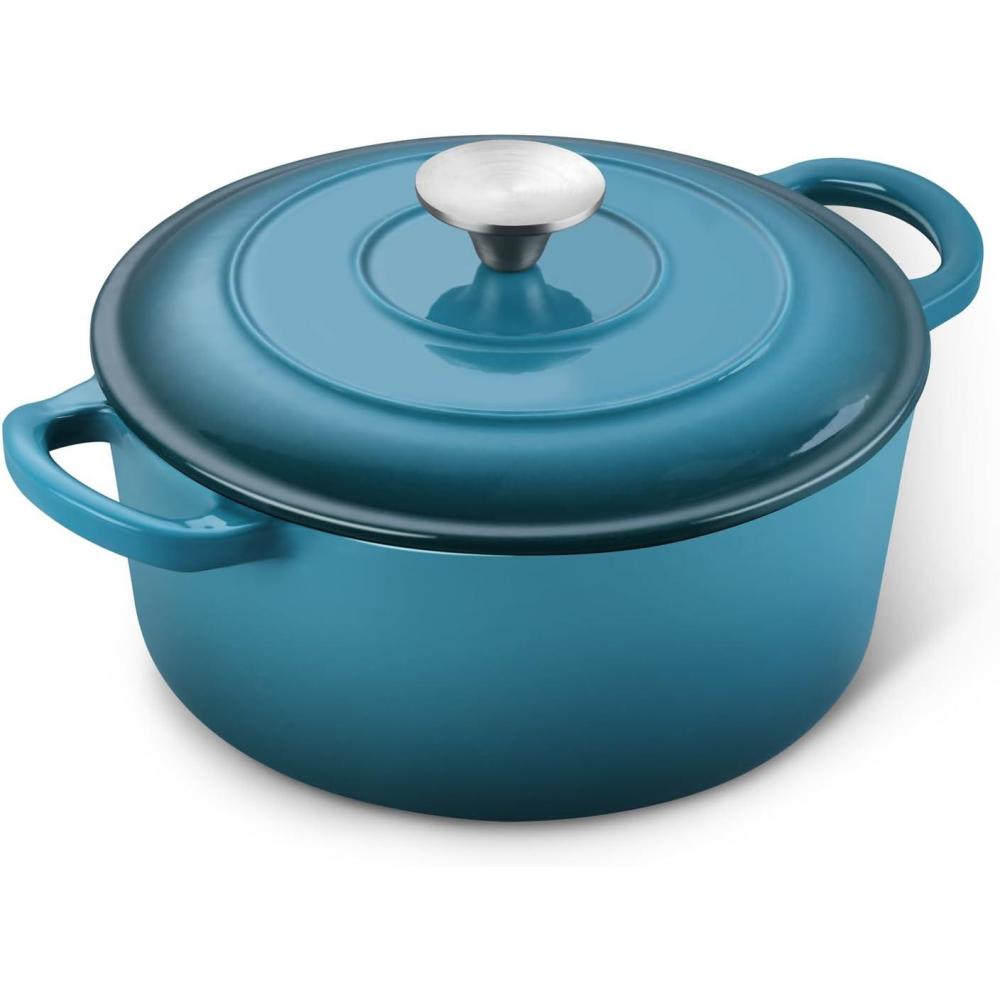 imageEfar 6 Quart Enameled Cast Iron Dutch Oven with Lid Round Dutch Oven Pot Nonstick Cookware for Braising Stews Roasting Bread Baking Cooking Heavy Duty Induction amp Oven Safe BlueTeal Mist