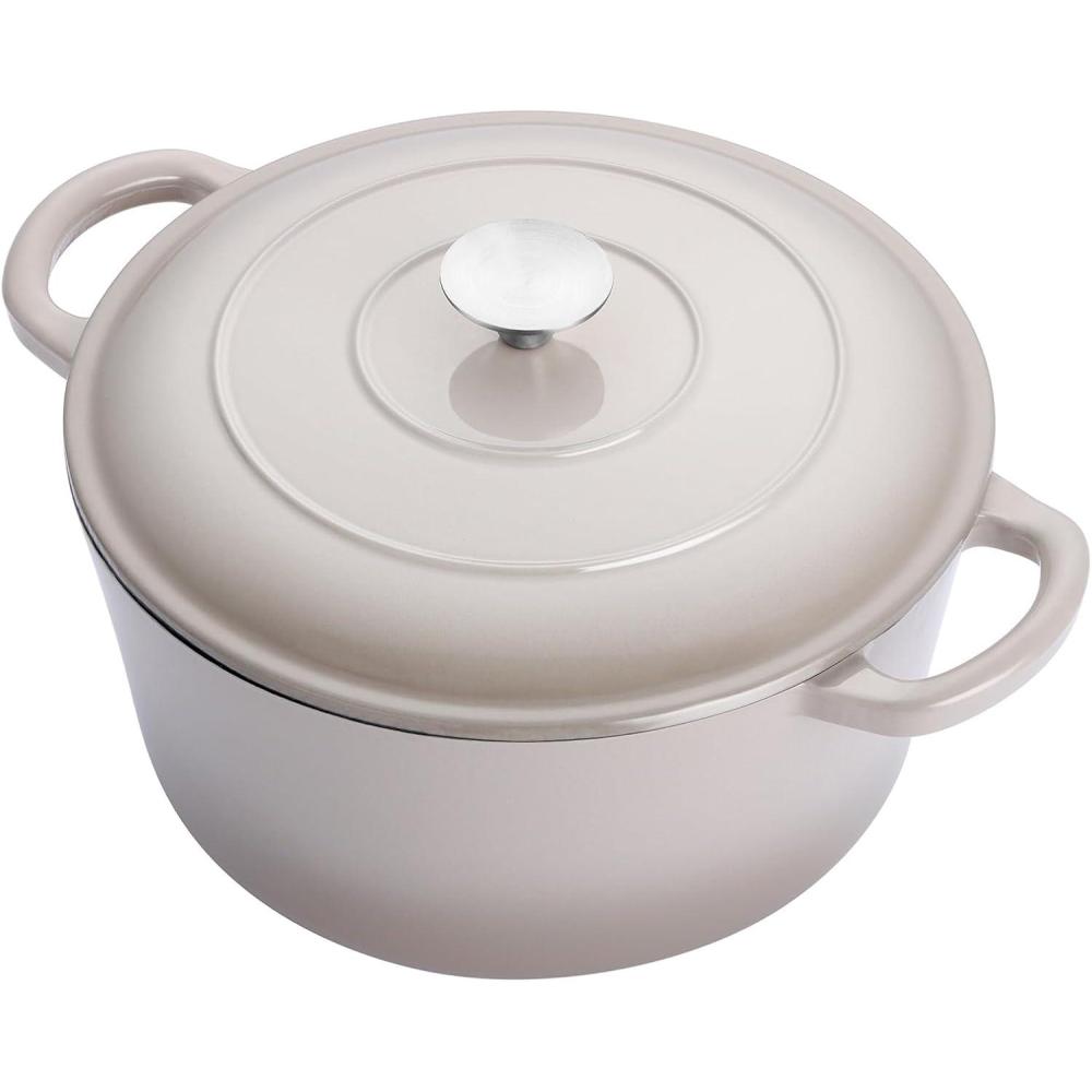imageEfar 6 Quart Enameled Cast Iron Dutch Oven with Lid Round Dutch Oven Pot Nonstick Cookware for Braising Stews Roasting Bread Baking Cooking Heavy Duty Induction amp Oven Safe BlueKhaki