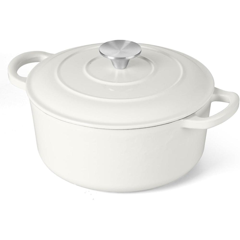 imageEfar 6 Quart Enameled Cast Iron Dutch Oven with Lid Round Dutch Oven Pot Nonstick Cookware for Braising Stews Roasting Bread Baking Cooking Heavy Duty Induction amp Oven Safe BlueWhite