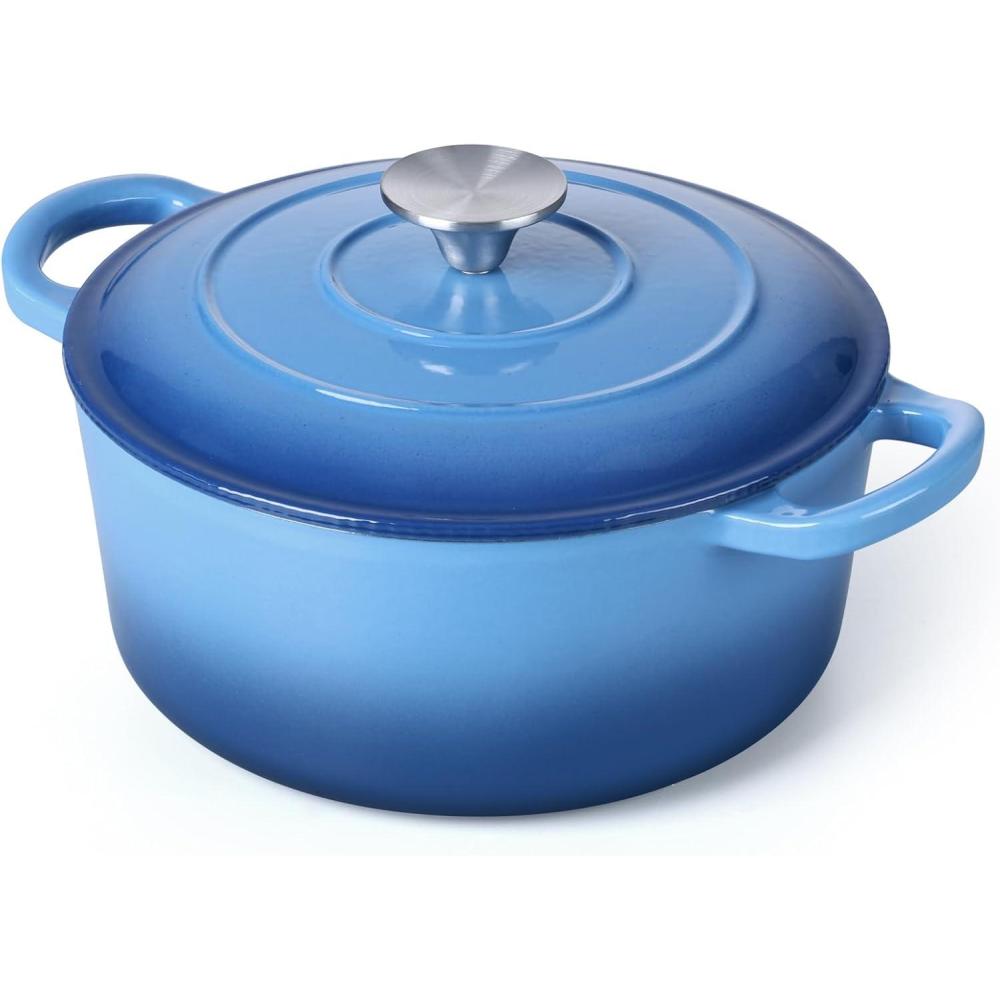 imageEfar 6 Quart Enameled Cast Iron Dutch Oven with Lid Round Dutch Oven Pot Nonstick Cookware for Braising Stews Roasting Bread Baking Cooking Heavy Duty Induction amp Oven Safe  BlueBlue