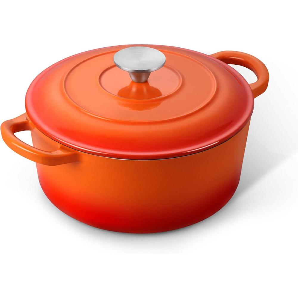imageEfar 6 Quart Enameled Cast Iron Dutch Oven with Lid Round Dutch Oven Pot Nonstick Cookware for Braising Stews Roasting Bread Baking Cooking Heavy Duty Induction amp Oven Safe BlueOrange