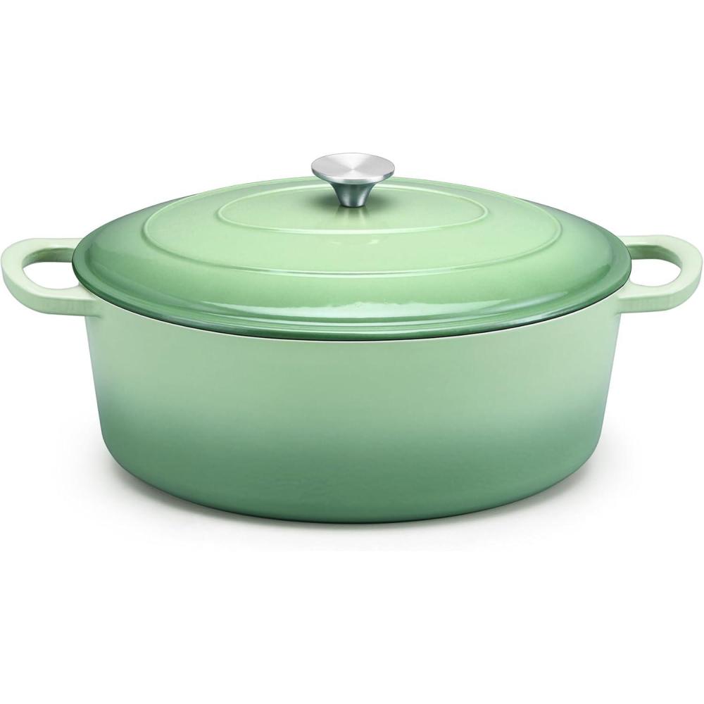 imageEfar 6 Quart Enameled Cast Iron Dutch Oven with Lid Round Dutch Oven Pot Nonstick Cookware for Braising Stews Roasting Bread Baking Cooking Heavy Duty Induction amp Oven Safe BluePistachio Green
