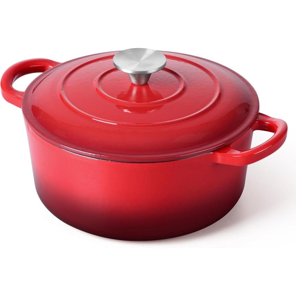imageEfar 6 Quart Enameled Cast Iron Dutch Oven with Lid Round Dutch Oven Pot Nonstick Cookware for Braising Stews Roasting Bread Baking Cooking Heavy Duty Induction amp Oven Safe  BlueRed