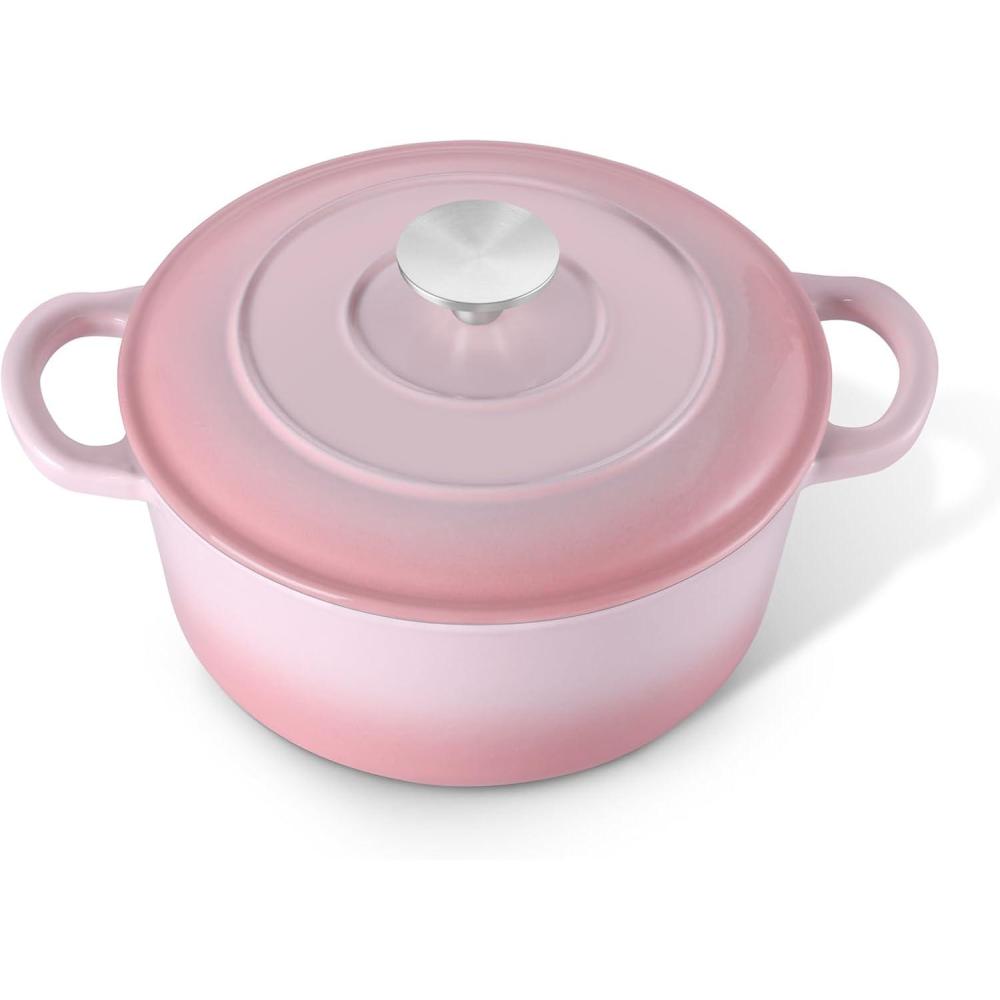imageEfar 6 Quart Enameled Cast Iron Dutch Oven with Lid Round Dutch Oven Pot Nonstick Cookware for Braising Stews Roasting Bread Baking Cooking Heavy Duty Induction amp Oven Safe BluePink