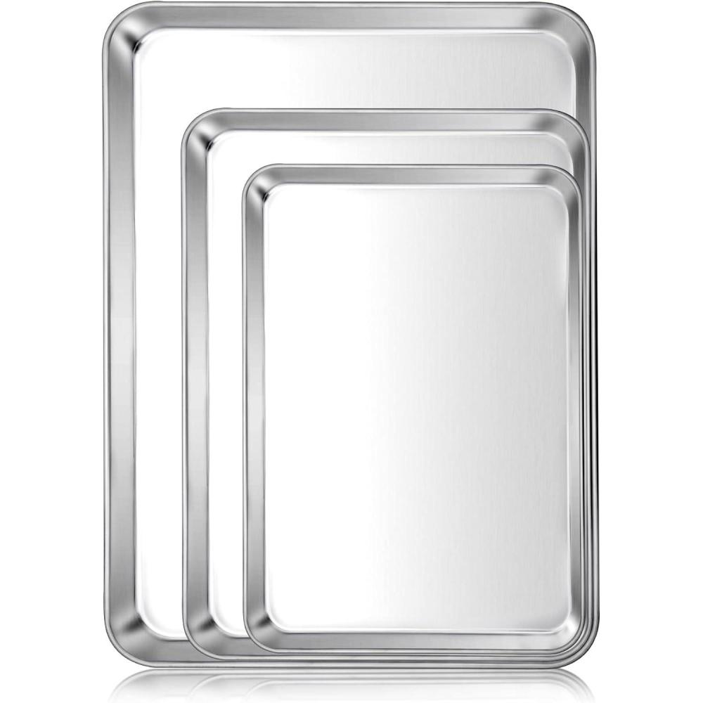 imageEfar 6Piece Baking Pans set Stainless Steel Bakeware Set for Oven Include 8Inch Cake PanRectangle Baking Cookie SheetMuffinLoaf Pan NonToxic amp Heavy Duty Dishwasher Safe3