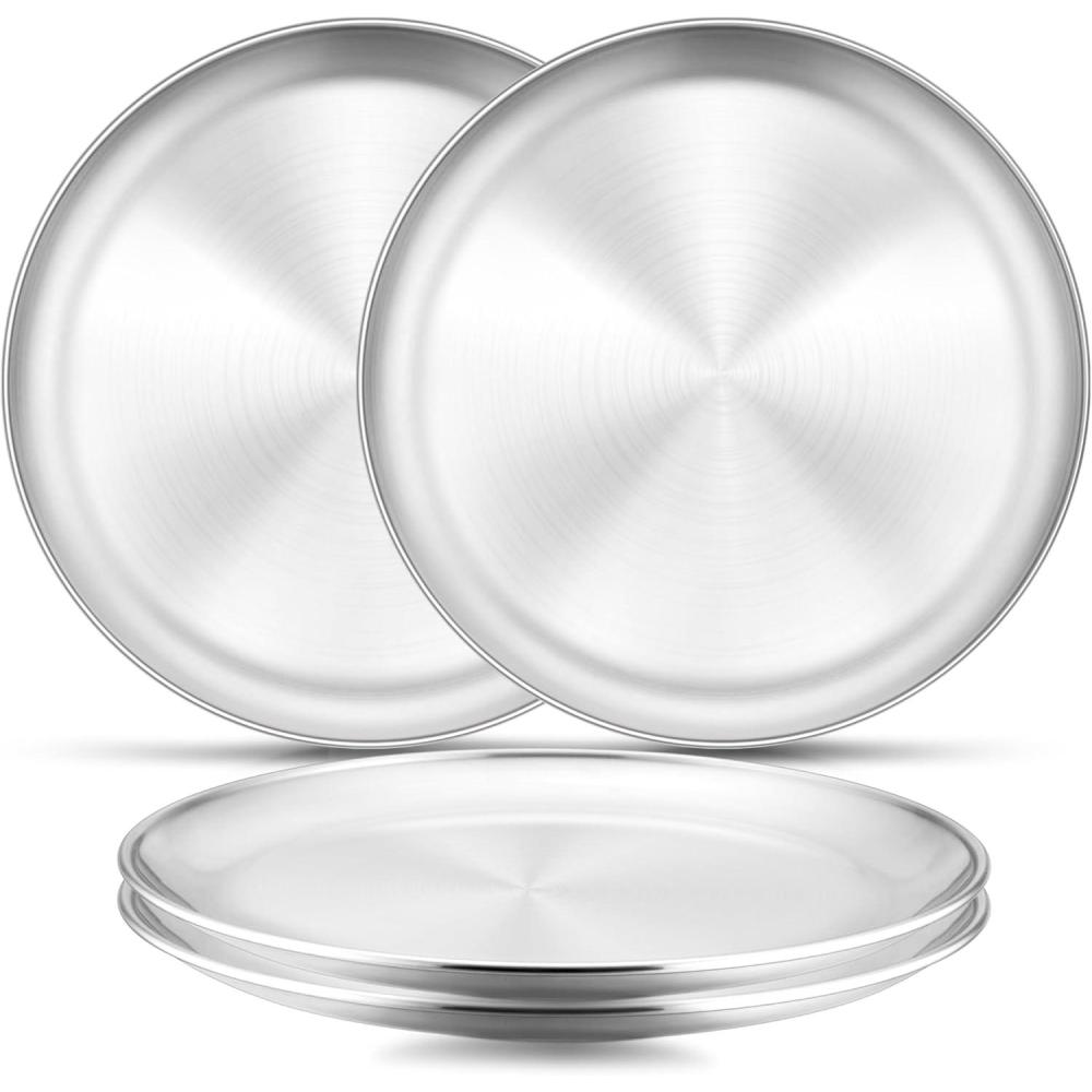 imageEfar 6Piece Stainless Steel Plates 9 Inch Metal Dinner Plates Dishes for Home Picnic Outdoor Camping Healthy amp NonToxic Shatterproof amp Dishwasher Safe4
