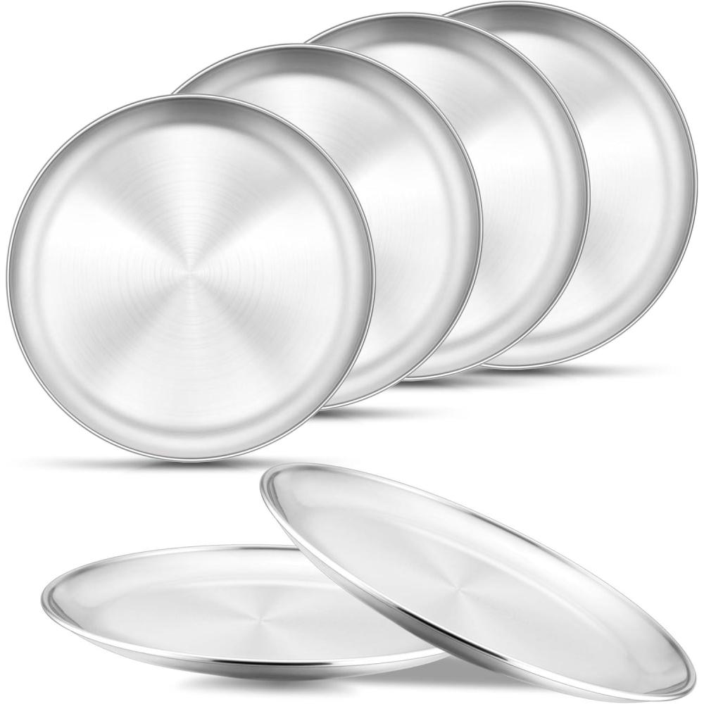 imageEfar 6Piece Stainless Steel Plates 9 Inch Metal Dinner Plates Dishes for Home Picnic Outdoor Camping Healthy amp NonToxic Shatterproof amp Dishwasher Safe6