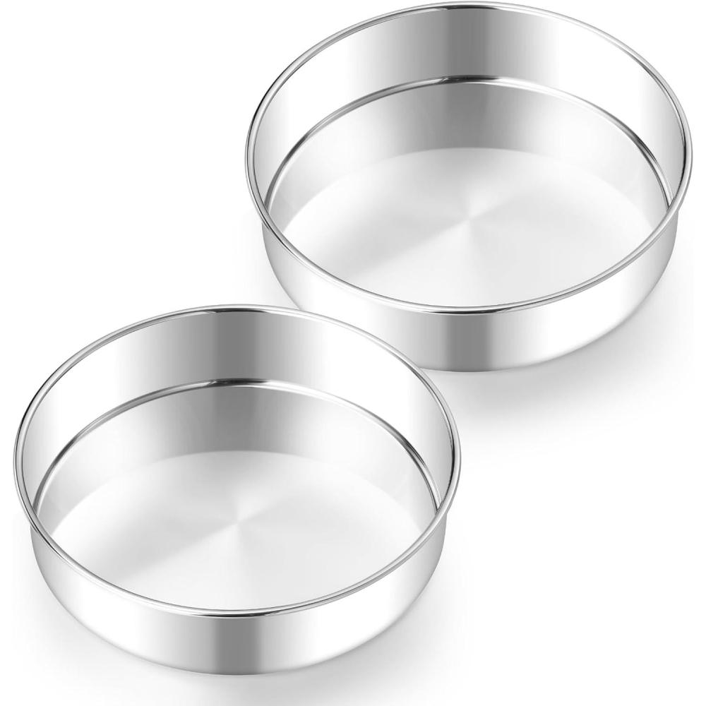 imageEfar 8 Inch Cake Pan Set of 2 Stainless Steel Round Baking Pans Tins Mold NonToxic amp LeakProof for Birthday Wedding Layer Tiered Cake Easy Clean amp Dishwasher Safe8 Inch