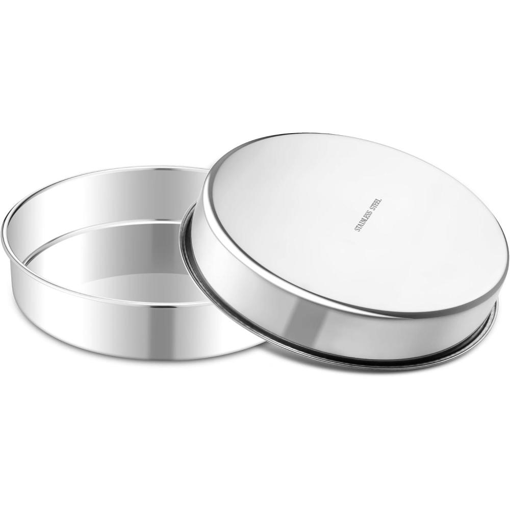 imageEfar 8 Inch Cake Pan Set of 2 Stainless Steel Round Baking Pans Tins Mold NonToxic amp LeakProof for Birthday Wedding Layer Tiered Cake Easy Clean amp Dishwasher Safe7 Inch