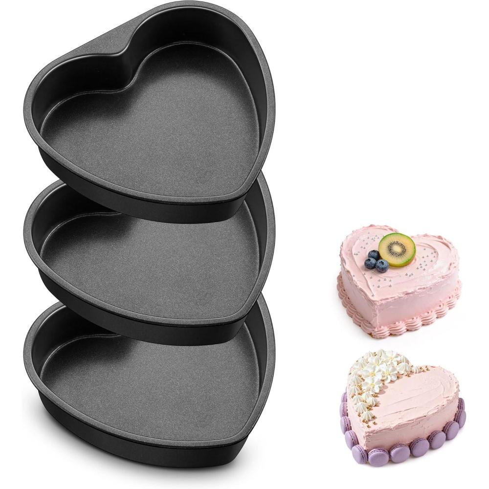 imageEfar 8 Inch Heart Cake Pan 2Pcs Nonstick Heart Shaped Cake Mold Cake Tin Baking Pan for Valentines Day Anniversaries Wedding Birthday Easy Release amp Clean8Inch Set of 3