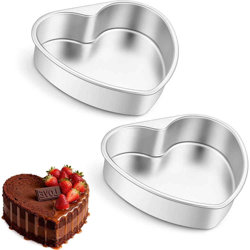 imageEfar 8 Inch Heart Cake Pan 2Pcs Stainless Steel Heart Shaped Cake Mold Cake Tin Baking Pan for Valentines Day Anniversaries Wedding NonToxic amp Dishwasher Safe95Inch Set of 2