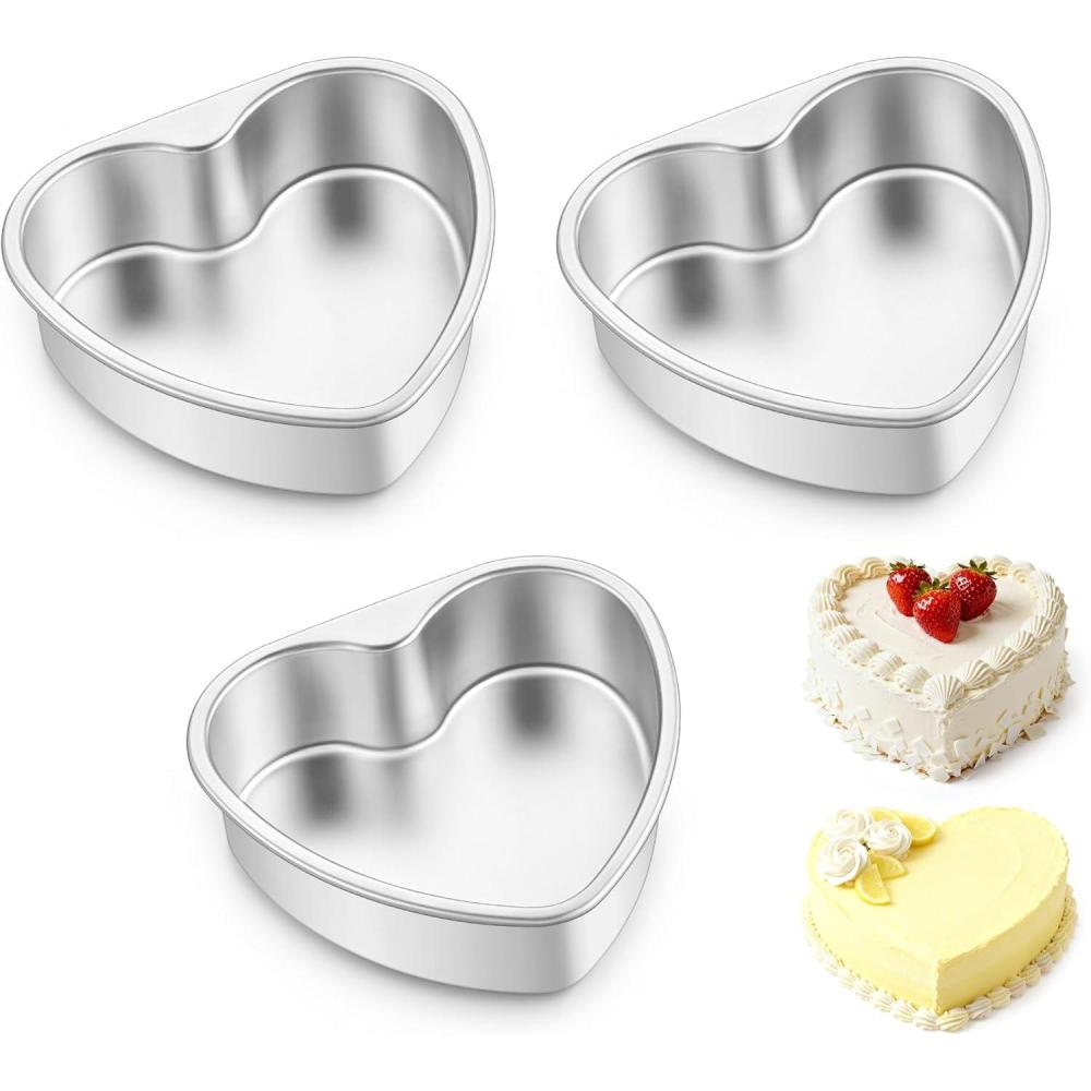 imageEfar 8 Inch Heart Cake Pan 2Pcs Stainless Steel Heart Shaped Cake Mold Cake Tin Baking Pan for Valentines Day Anniversaries Wedding NonToxic amp Dishwasher Safe6Inch Set of 3