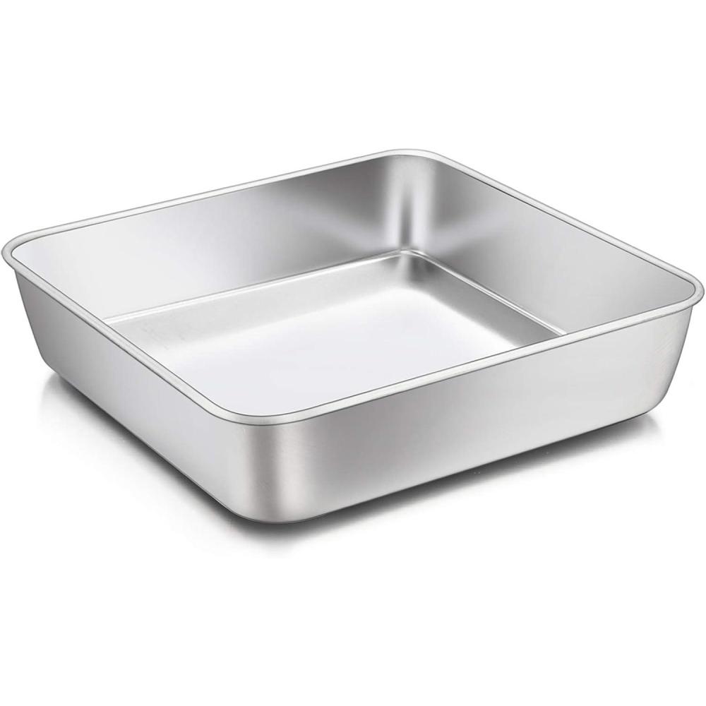 imageEfar 8 x 8Inch Baking Pan Square Cake Brownie Baking Pans Stainless Steel Bakeware Fits in Small Toaster Oven Nontoxic amp Dishwasher Safe