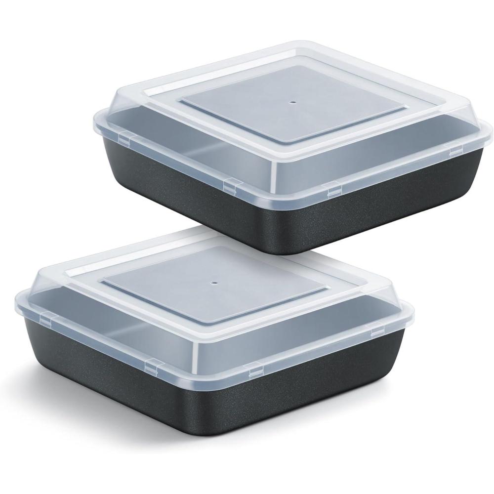 imageEfar 8x8 Inch Square Baking Pan with Lid Set Nonstick Square Cake Pans Metal Bakeware for Oven Cooking Lasagna Brownies Stainless Steel Core amp Easy Release 4 Pieces2 Pans2 Covers2 pans2 lids
