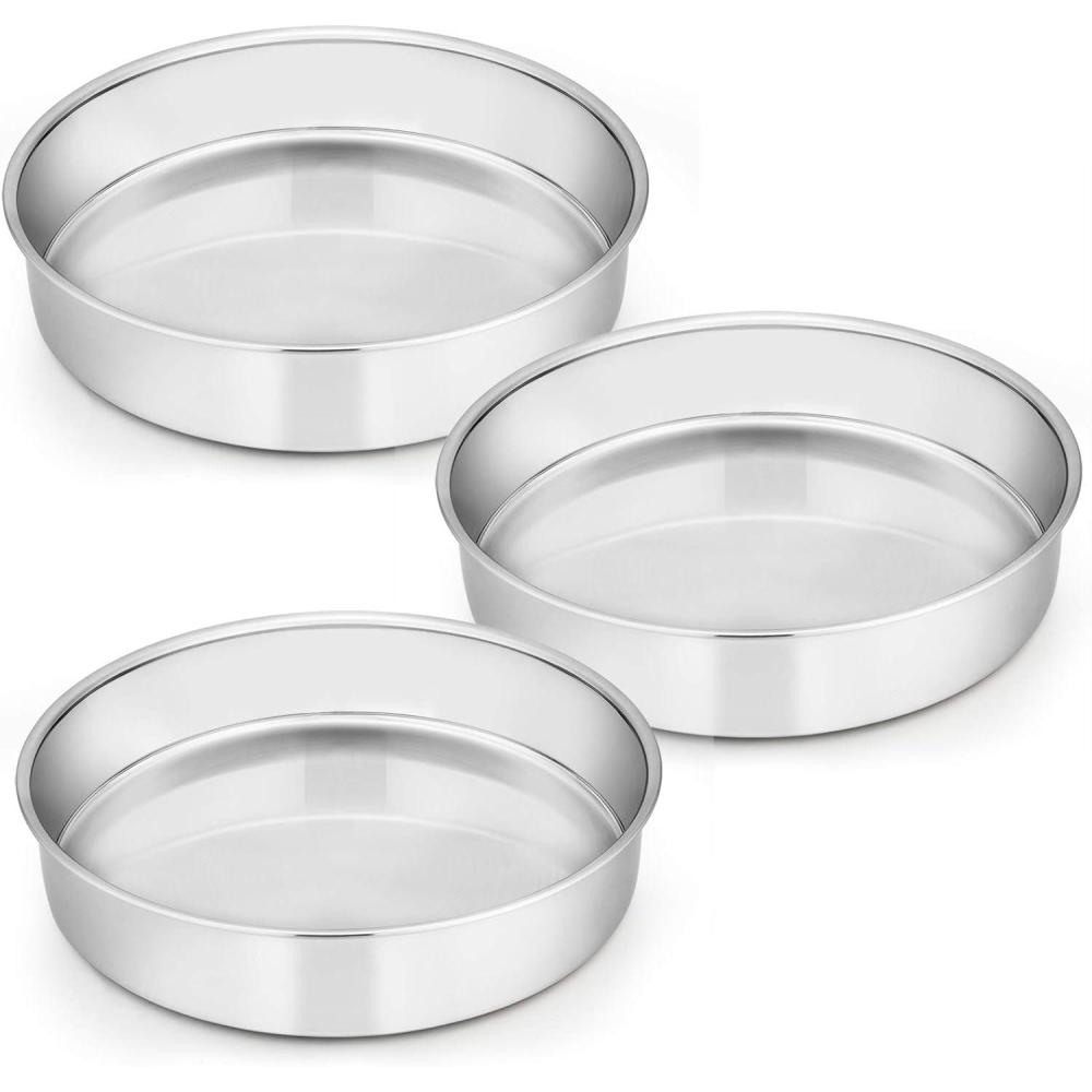 imageEfar 9 Inch Cake Pan Set of 3 Stainless Steel Round Cake Baking Pans NonToxic amp Healthy Mirror Finish amp Dishwasher Safe11 inch