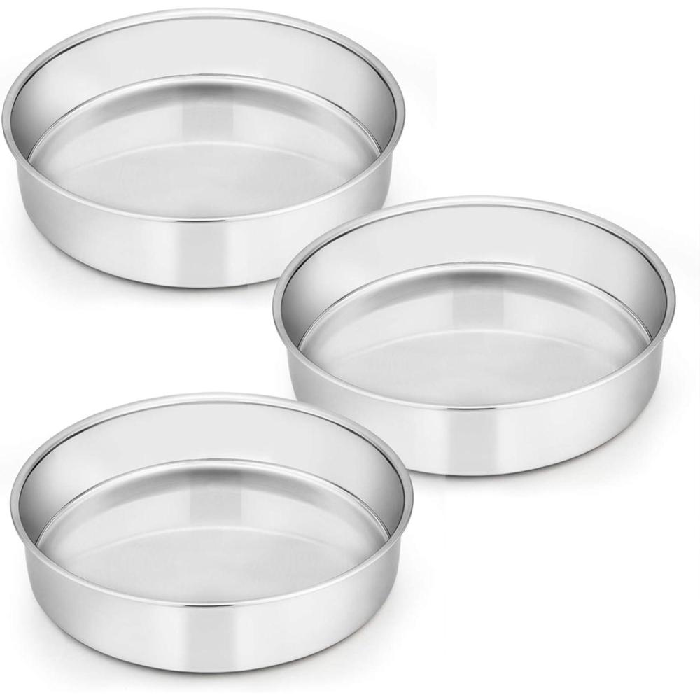 imageEfar 9 Inch Cake Pan Set of 3 Stainless Steel Round Cake Baking Pans NonToxic amp Healthy Mirror Finish amp Dishwasher Safe8 inch