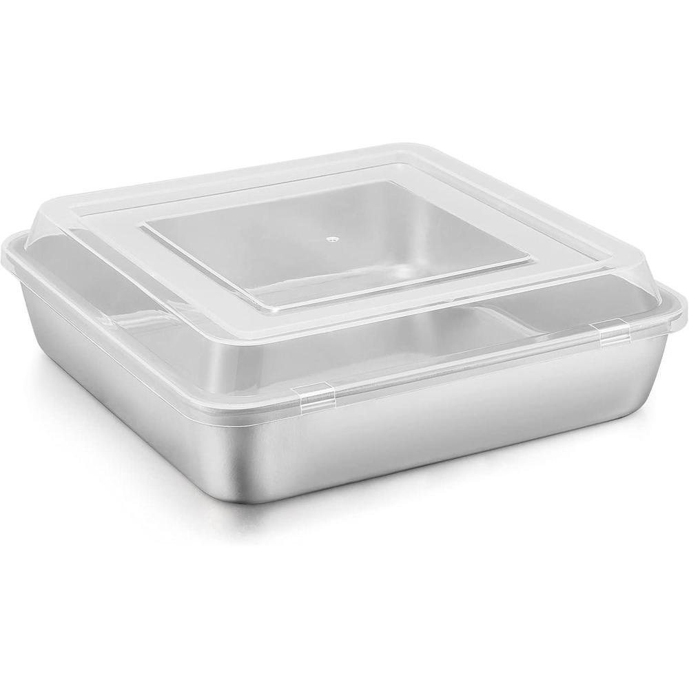 imageEfar 9 Inch Square Cake Pan with lid 9x9 Baking Brownie Pans Stainless Steel Bakeware Set of 2 Nontoxic amp Healthy Easy Clean amp Dishwasher Safe 4 Pieces2 Pans 2 Lids2