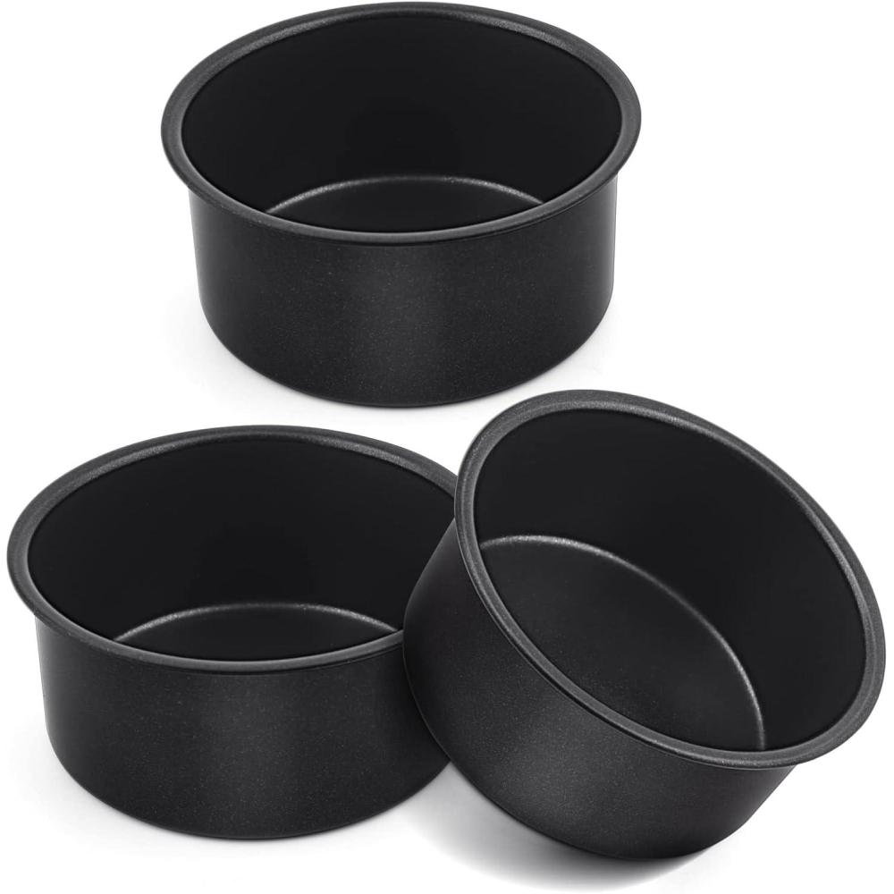 imageEfar 95 Inch Cake Pan Set of 3 Nonstick Round Baking Layer Cake Pans Stainless Steel Core amp NonToxic Coating 2 Inch Deep Black4 Inches