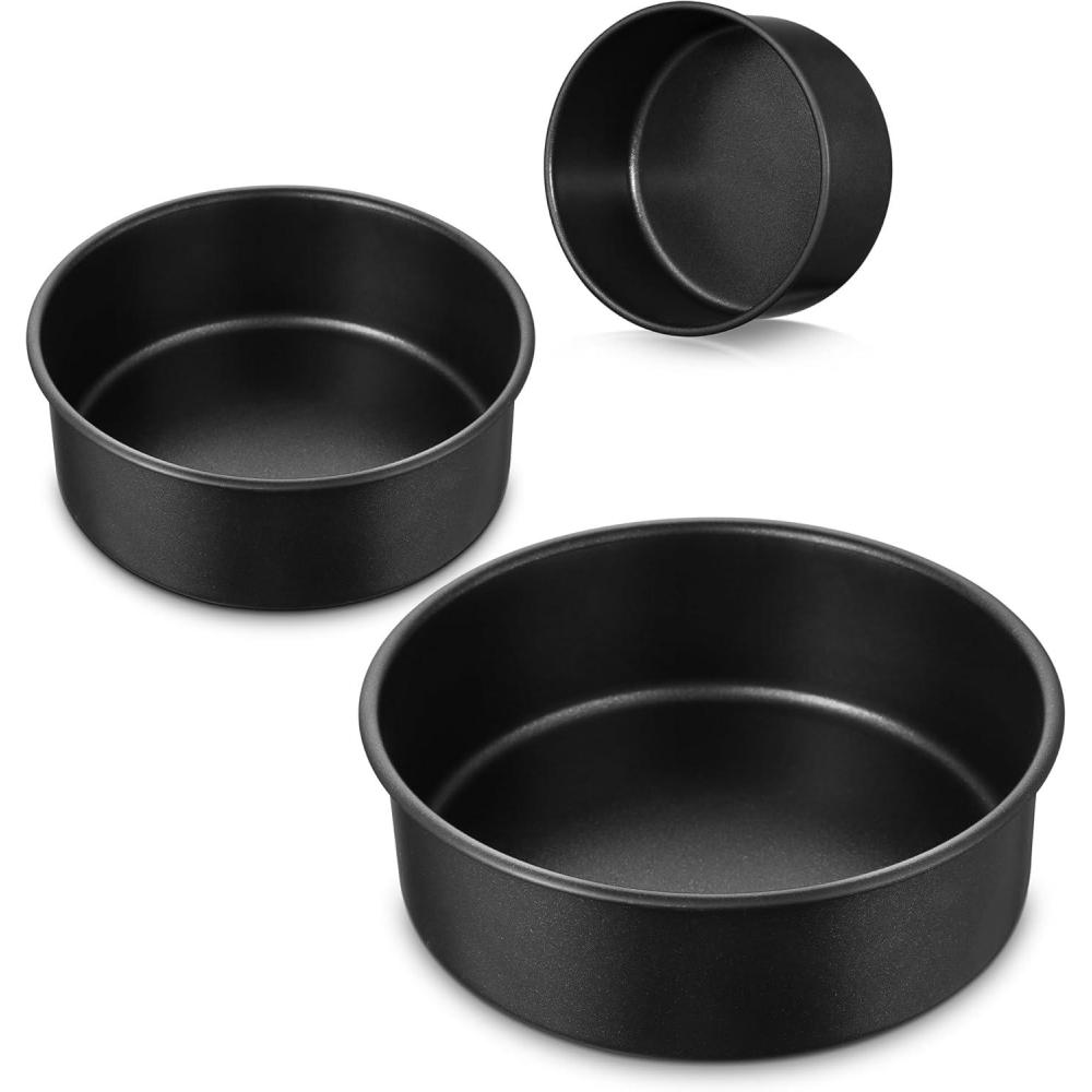 imageEfar 95 Inch Cake Pan Set of 3 Nonstick Round Baking Layer Cake Pans Stainless Steel Core amp NonToxic Coating 2 Inch Deep Black579 Inches