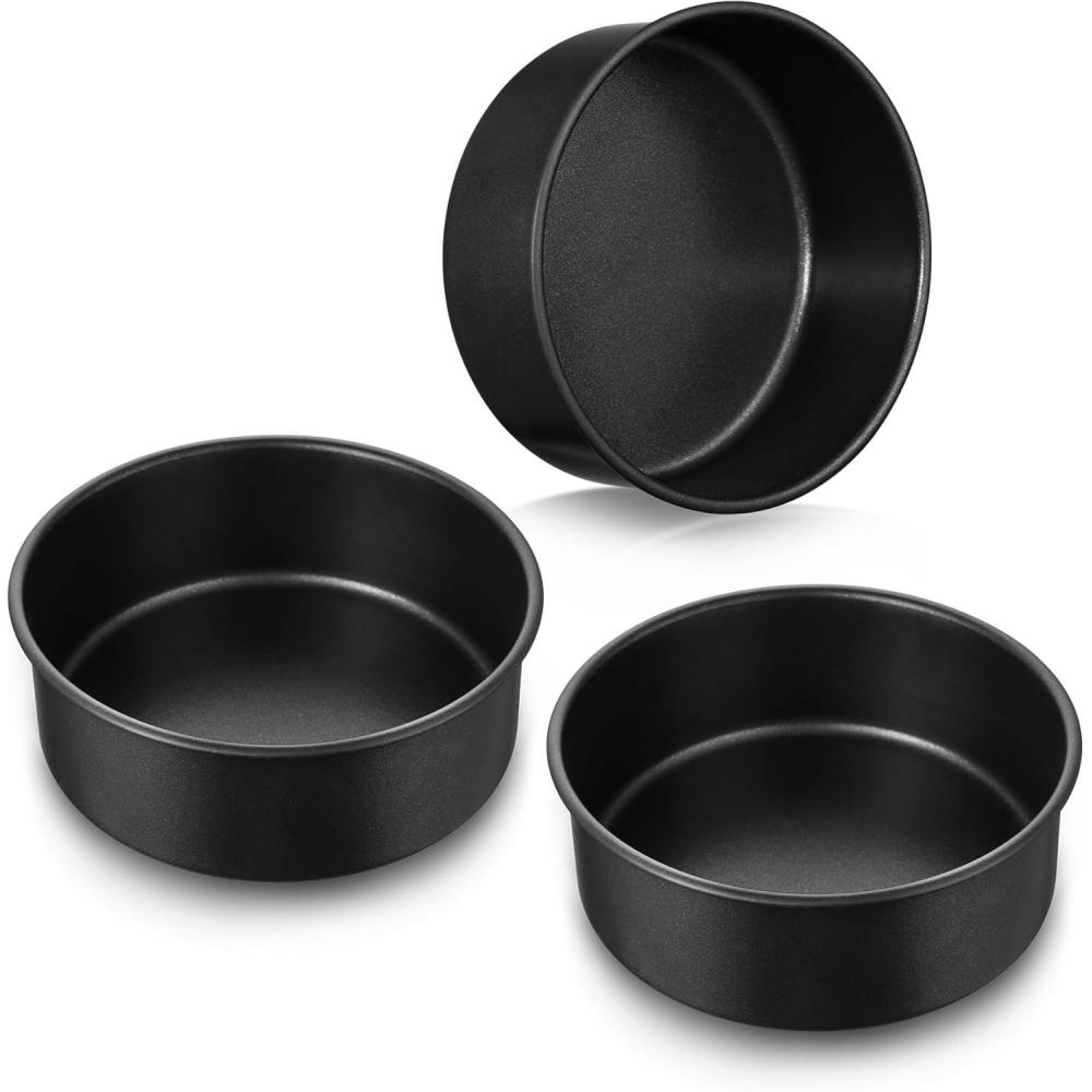 imageEfar 95 Inch Cake Pan Set of 3 Nonstick Round Baking Layer Cake Pans Stainless Steel Core amp NonToxic Coating 2 Inch Deep Black7 Inches