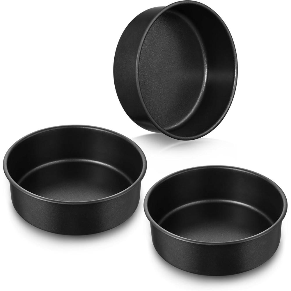 imageEfar 95 Inch Cake Pan Set of 3 Nonstick Round Baking Layer Cake Pans Stainless Steel Core amp NonToxic Coating 2 Inch Deep Black9 Inches