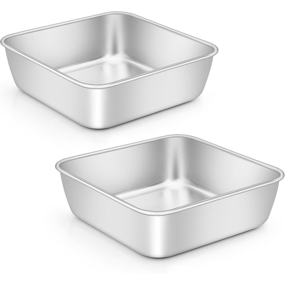 imageEfar 9x9 Inch Square Cake Pan Stainless Steel Baking Pan for Lasagna Brownies Casseroles Silver Square Bakeware for Oven Cooking NonToxic amp Rust Free Dishwasher Safe 2 Inch deep2