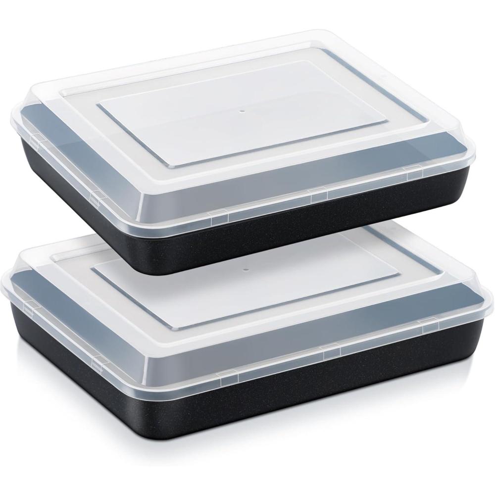 imageEfar Baking Pan with Lid 975 x 125 x 2 Inch Nonstick Rectangle Cake Pans with Covers 2 Sheet Pans Bakeware and 2 Lids for Brownies Cakes Nontoxic amp Stainless Steel Core 2 Inch Deep124x96x2 Inches