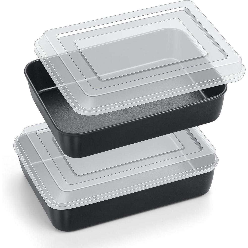 imageEfar Baking Pan with Lid 975 x 125 x 2 Inch Nonstick Rectangle Cake Pans with Covers 2 Sheet Pans Bakeware and 2 Lids for Brownies Cakes Nontoxic amp Stainless Steel Core 2 Inch Deep94x7x2 Inches