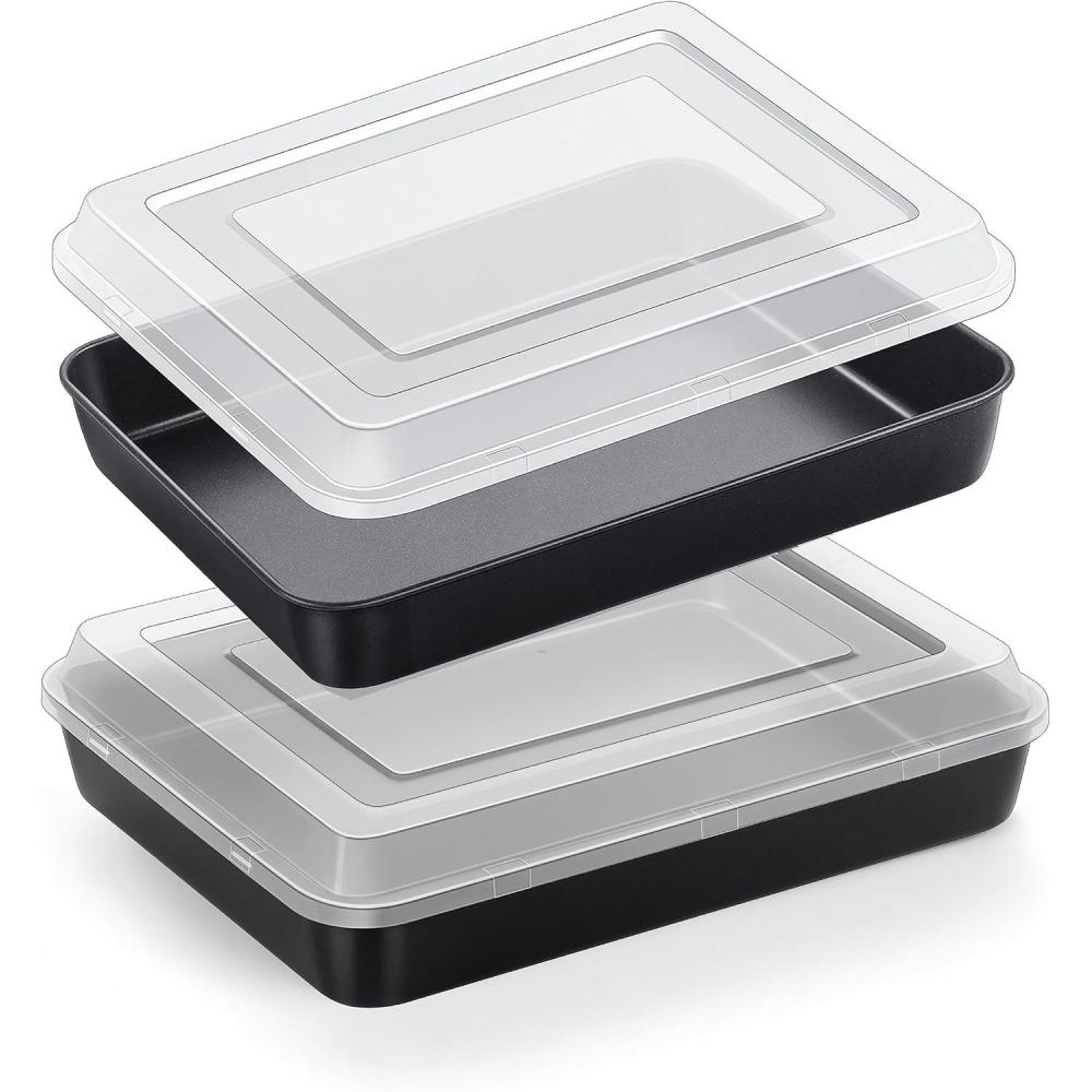 imageEfar Baking Pan with Lid 975 x 125 x 2 Inch Nonstick Rectangle Cake Pans with Covers 2 Sheet Pans Bakeware and 2 Lids for Brownies Cakes Nontoxic amp Stainless Steel Core 2 Inch Deep104x8x2 Inches