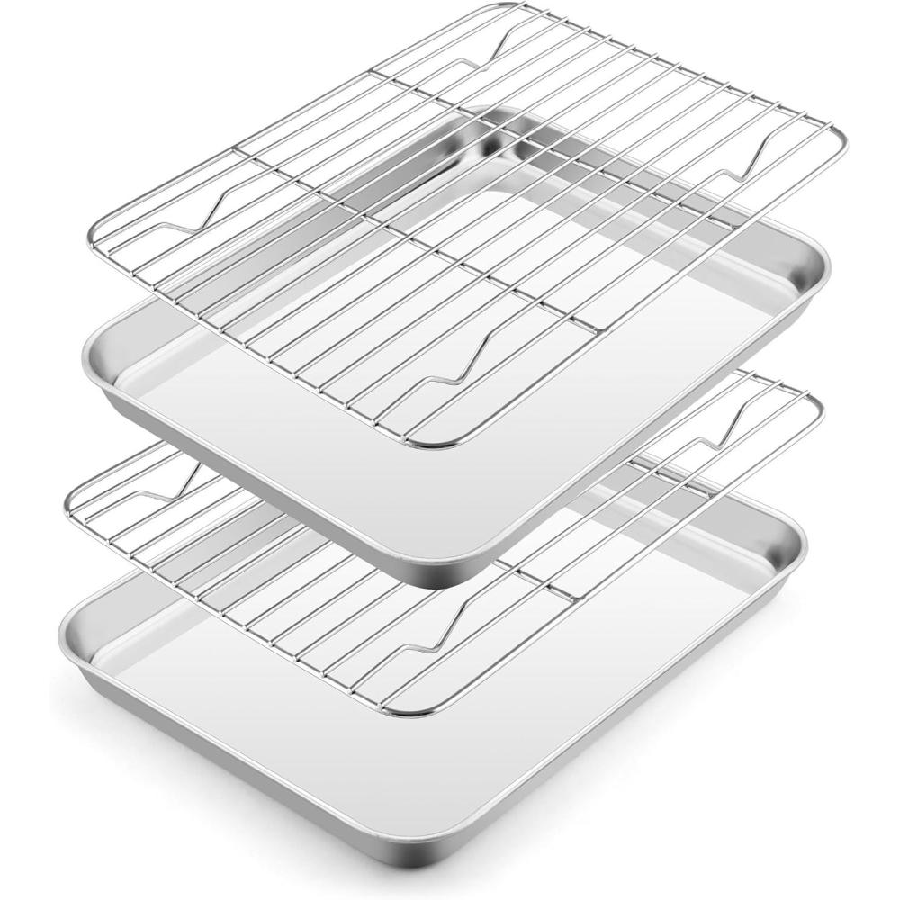 imageEfar Baking Sheet with Wire Rack 2 Pans 2 Racks Stainless Steel Cookie Sheets Pan amp Cooling Rack for Baking Cookies Cake Non Toxic amp Heavy Duty Oven amp Dishwasher Safe 124 x 97 x 1 Inch105x83