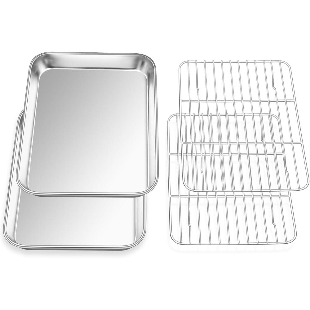 imageEfar Baking Sheet with Wire Rack 2 Pans 2 Racks Stainless Steel Cookie Sheets Pan amp Cooling Rack for Baking Cookies Cake Non Toxic amp Heavy Duty Oven amp Dishwasher Safe 124 x 97 x 1 Inch94x73