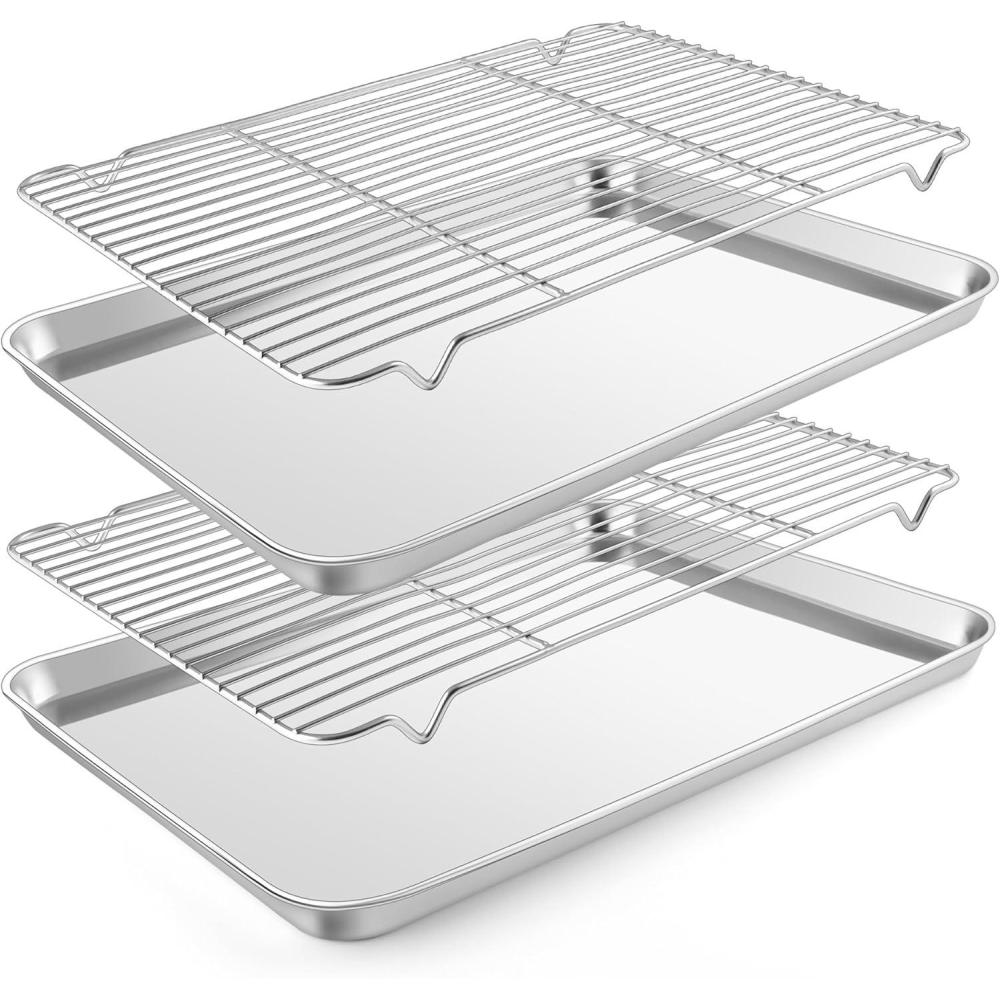 imageEfar Baking Sheet with Wire Rack 2 Pans 2 Racks Stainless Steel Cookie Sheets Pan amp Cooling Rack for Baking Cookies Cake Non Toxic amp Heavy Duty Oven amp Dishwasher Safe 124 x 97 x 1 Inch177x13