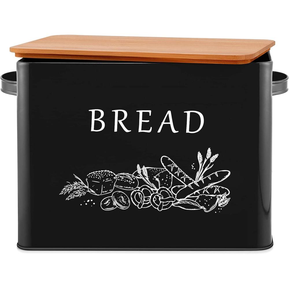 imageEfar Bread Box for Kitchen Countertop Metal Bread Storage Container Bin with Bamboo Lid for Cutting Bread Extra Large amp Farmhouse Style 13 x 72 x98 BlackBlack