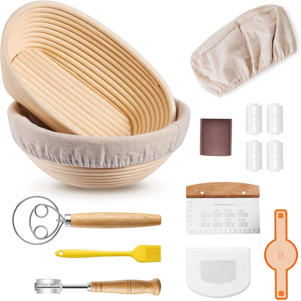 imageEfar Bread Proofing Basket 9 Inch Round and 10 Inch Oval Sourdough Bread Baking Supplies Complete Sourdough Starter Kit for Beginners9Round 10Oval