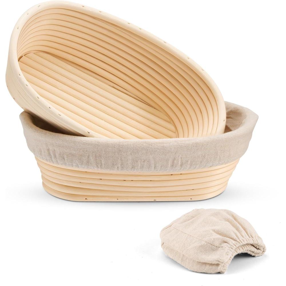 imageEfar Bread Proofing Basket Set of 2 9 Inch Round Dough Bowls for Rising Sourdough Bread Baking Supplies with Liners for Home and Professional BakingOval